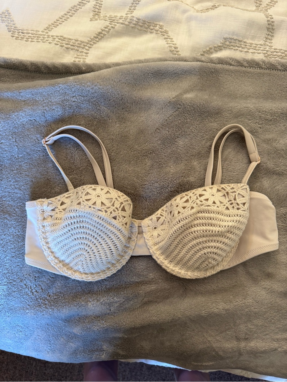 White Crochet Padded Bikini Top with underwire Size 36B